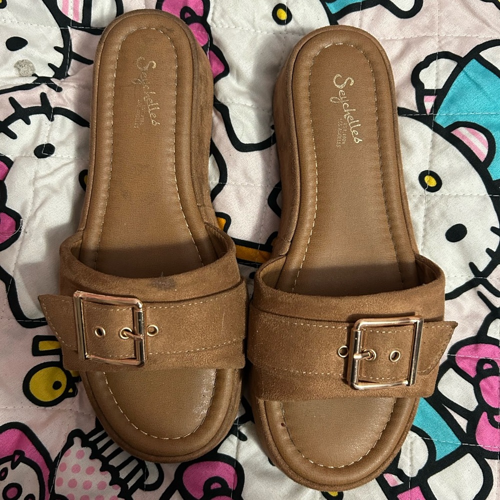 Seychelles Women's Brown Buckle Slide Sandals